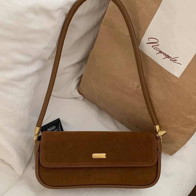 Faux Suede Flap Shoulder Bag