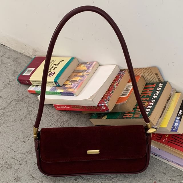 Faux Suede Flap Shoulder Bag