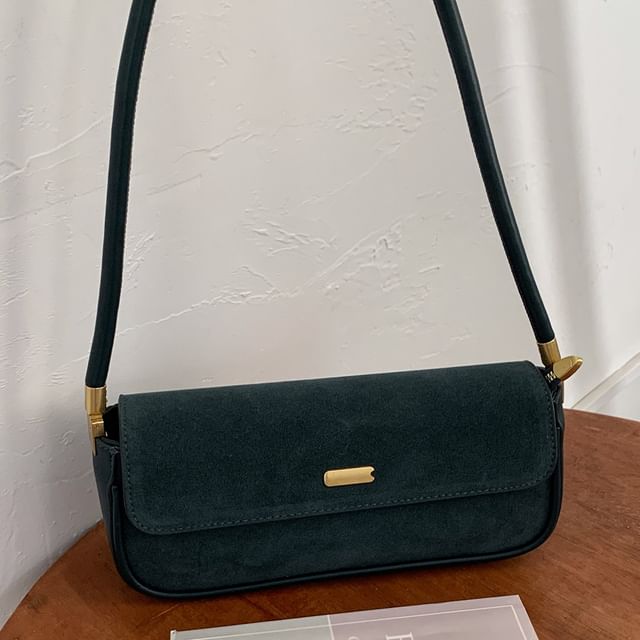 Faux Suede Flap Shoulder Bag