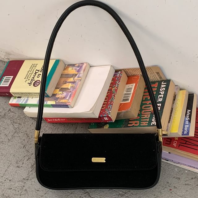 Faux Suede Flap Shoulder Bag