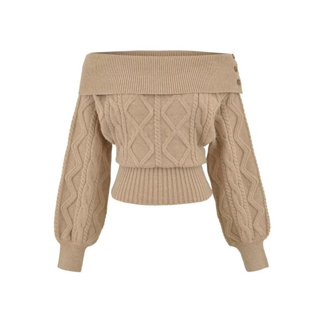 Cropped Off-Shoulder Cable Knit Pullover