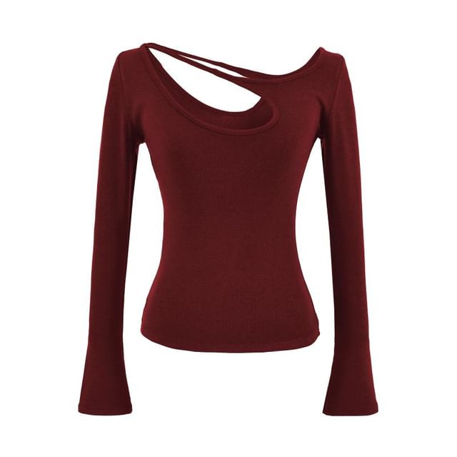 Cutout Detail Long-Sleeve Fitted Top with Eyelet Design
