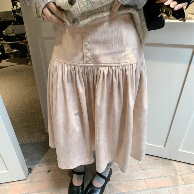 High-Waist Corduroy A-Line Skirt with Button Fly