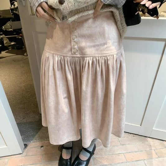 High-Waist Corduroy A-Line Skirt with Button Fly