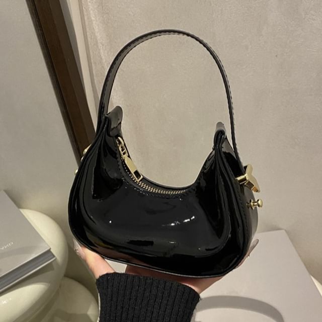 Plain Faux Leather Zip Shoulder Bag