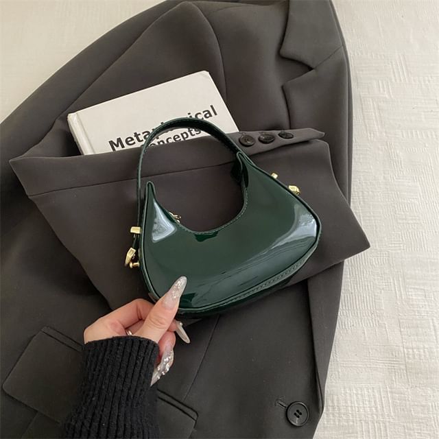 Plain Faux Leather Zip Shoulder Bag