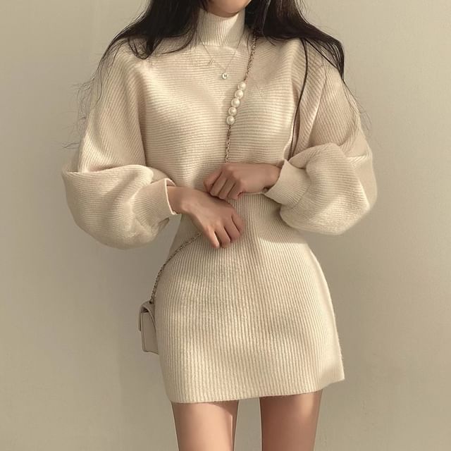 Turtleneck Crop Sweater & Sleeveless Knit Dress Set
