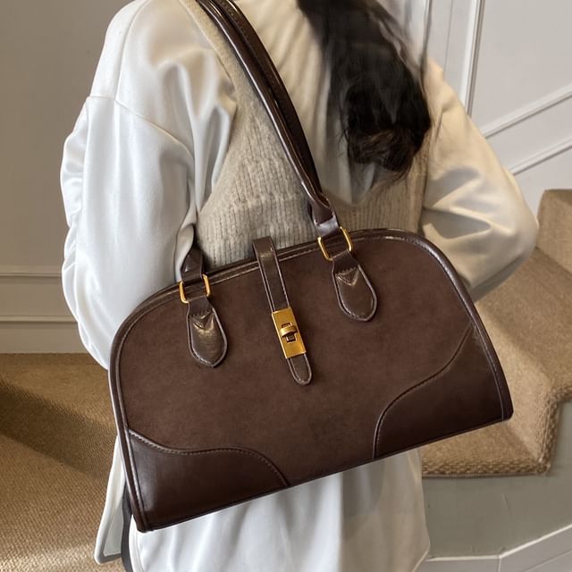 Faux Leather Paneled Shoulder Bag