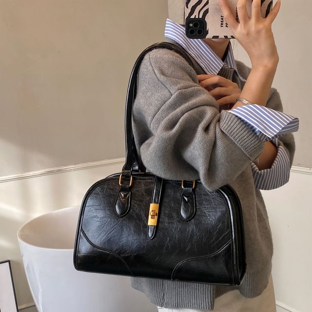 Faux Leather Paneled Shoulder Bag