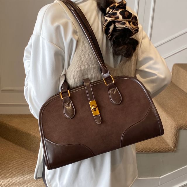 Faux Leather Paneled Shoulder Bag