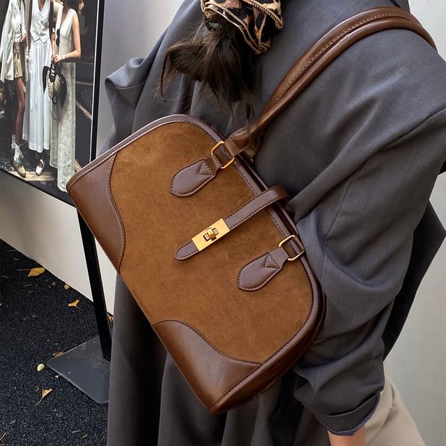 Faux Leather Paneled Shoulder Bag