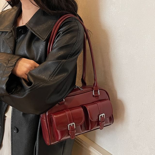 Faux Leather Buckled Shoulder Bag