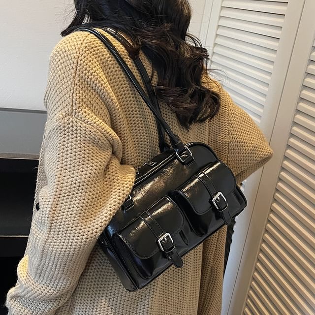 Faux Leather Buckled Shoulder Bag