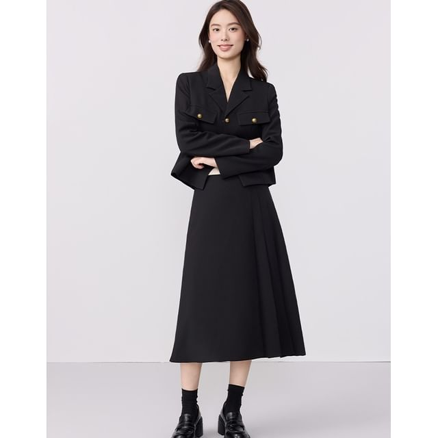 Lapel Collar Blazer & Maxi Skirt Set