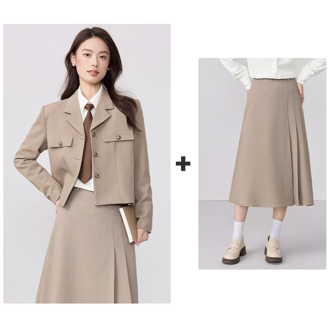 Lapel Collar Blazer & Maxi Skirt Set