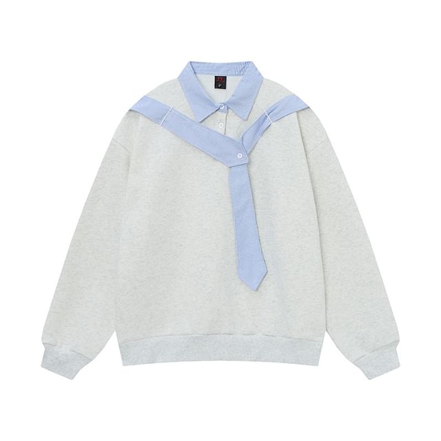 Striped Collared Pullover with Two-Piece Panel Design