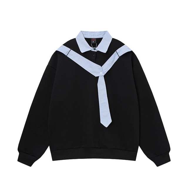 Striped Collared Pullover with Two-Piece Panel Design