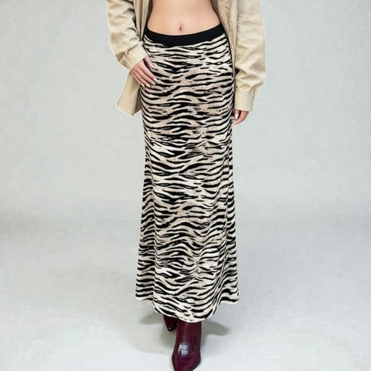 Mid-Rise Zebra Print Maxi Pencil Skirt