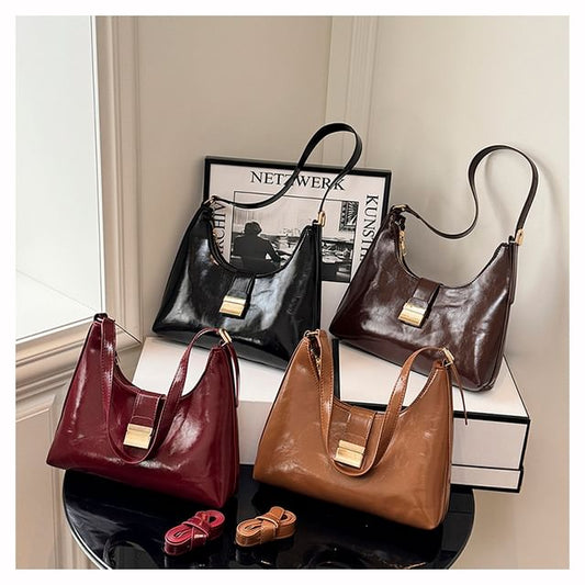 Buckled Faux Leather Shoulder Bag