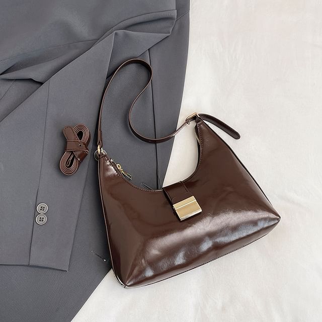 Buckled Faux Leather Shoulder Bag