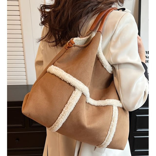 Fleece Trim Shoulder Bag With Pouch