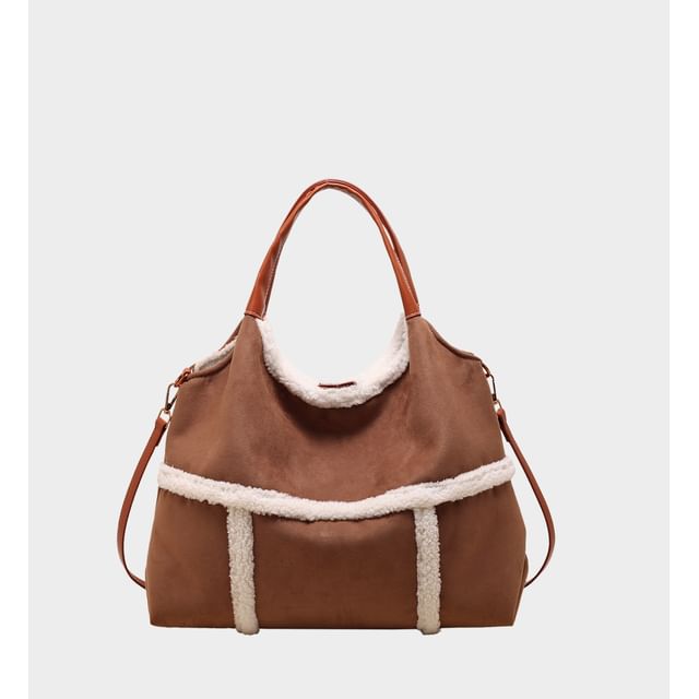 Fleece Trim Shoulder Bag With Pouch