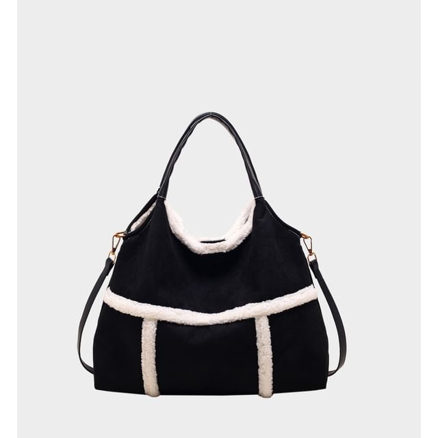 Fleece Trim Shoulder Bag With Pouch