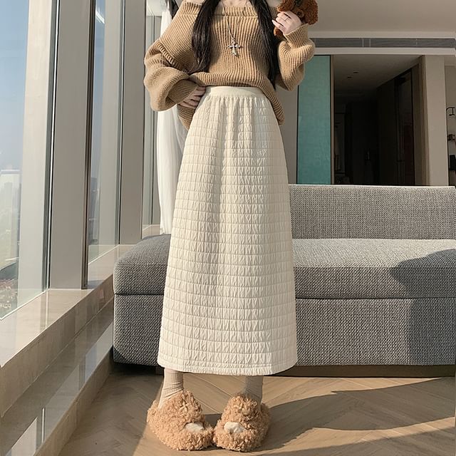 High Waist Quilted Maxi Skirt