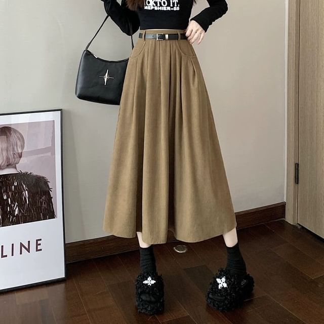 Corduroy Midi A-Line Skirt