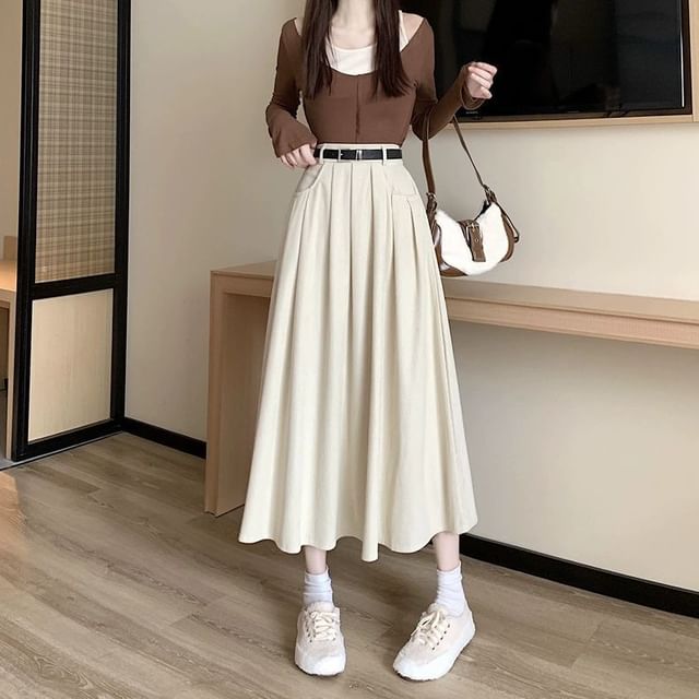 Corduroy Midi A-Line Skirt