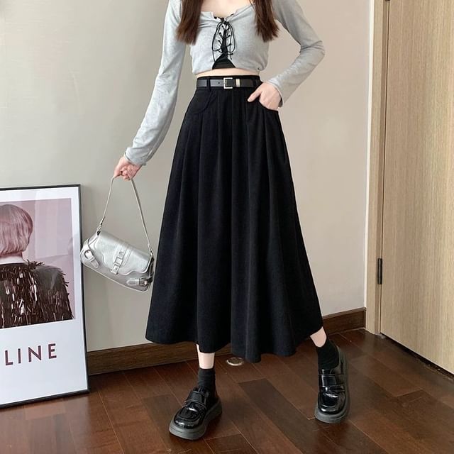 Corduroy Midi A-Line Skirt