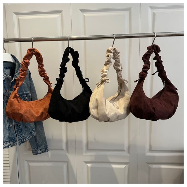 Ruched Strap Faux Suede Shoulder Bag
