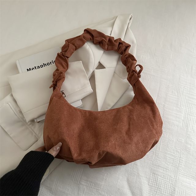 Ruched Strap Faux Suede Shoulder Bag