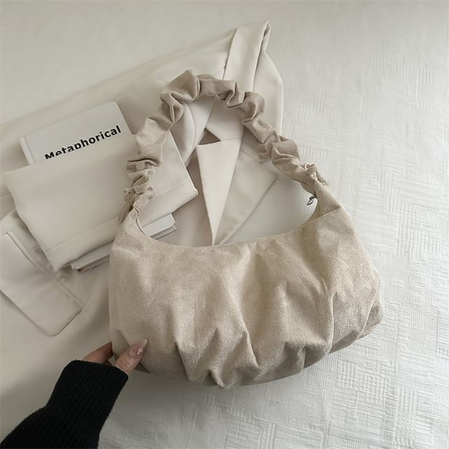 Ruched Strap Faux Suede Shoulder Bag