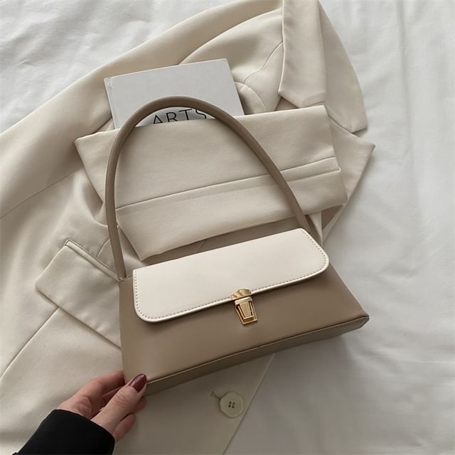 Two Tone Faux Leather Flap Shoulder Bag