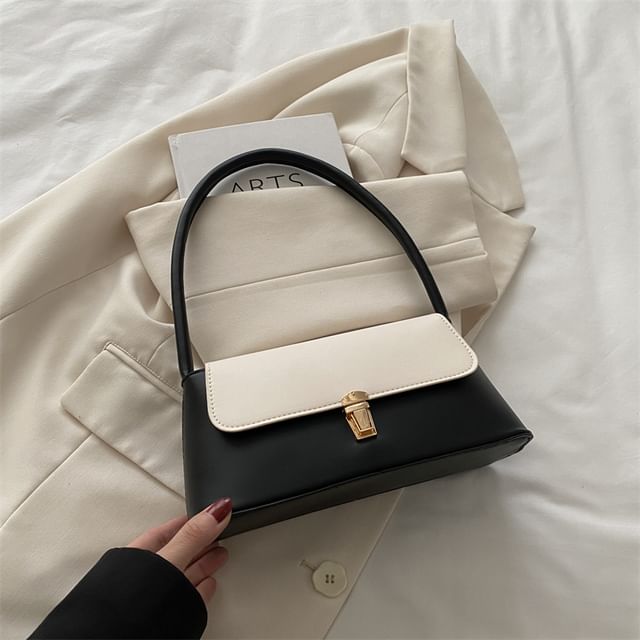 Two Tone Faux Leather Flap Shoulder Bag