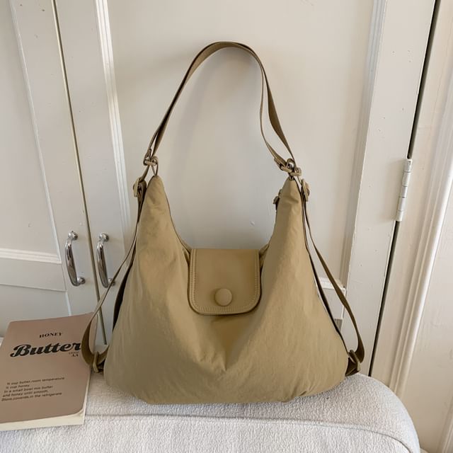 Snap Buttoned Plain Shoulder Bag