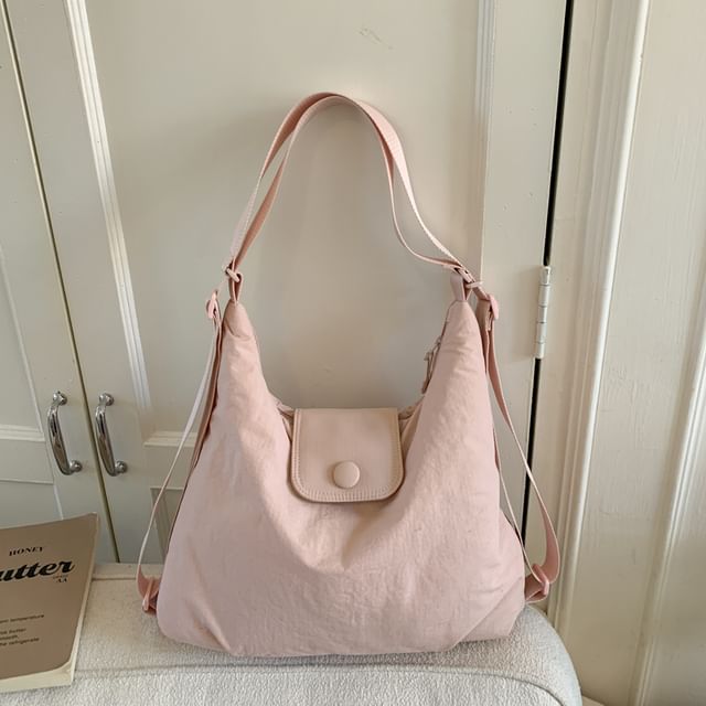 Snap Buttoned Plain Shoulder Bag