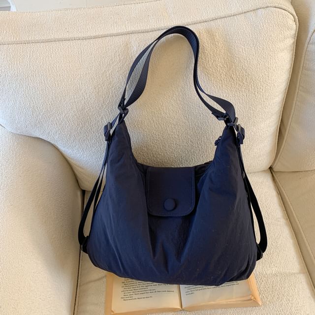 Snap Buttoned Plain Shoulder Bag