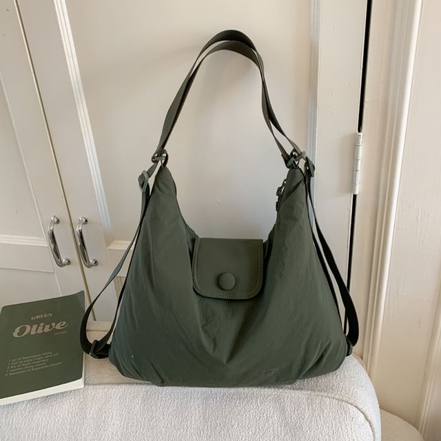 Snap Buttoned Plain Shoulder Bag