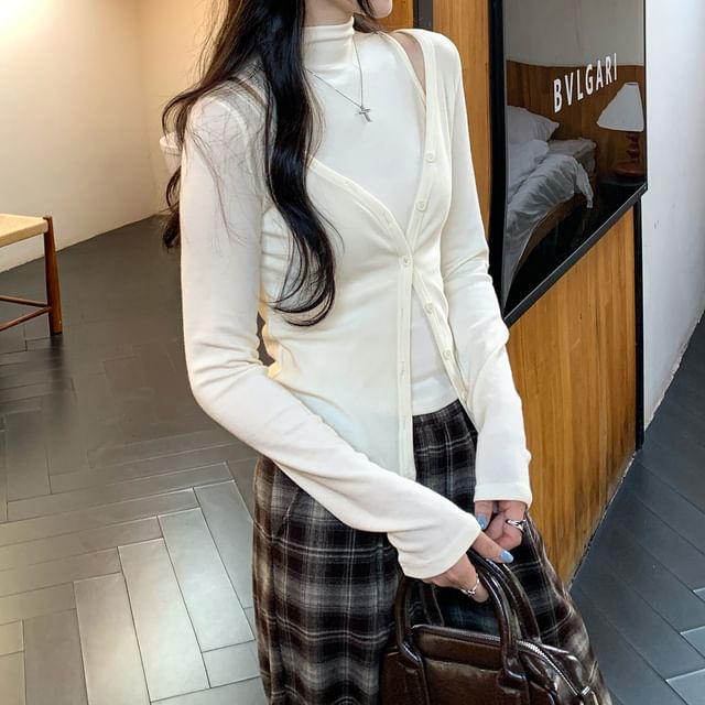 Mock Neck Sleeveless Top and V-Neck Cardigan Set