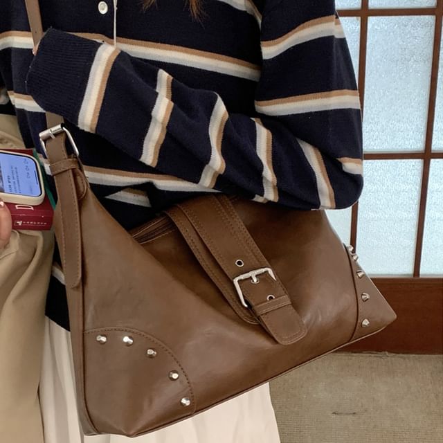 Studded Buckled Shoulder Bag
