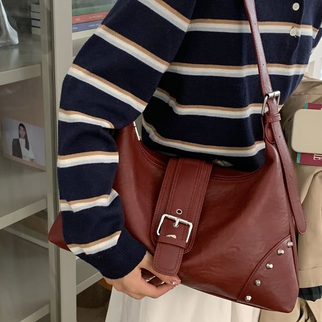 Studded Buckled Shoulder Bag