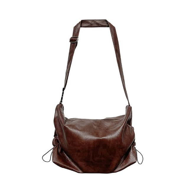 Details Drawstring-Side Faux-Leather Shoulder Bag