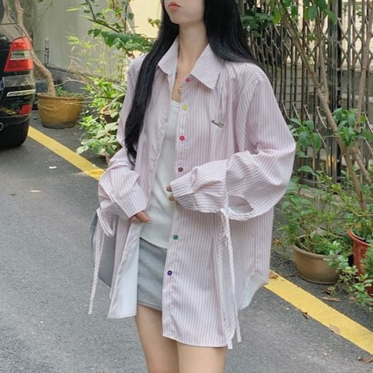 Striped Collared Long Sleeve Button-Up Shirt