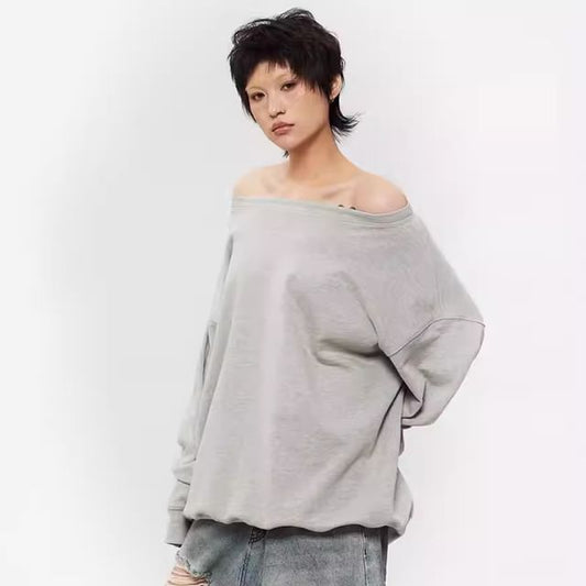 Off-Shoulder Plain Knit Pullover