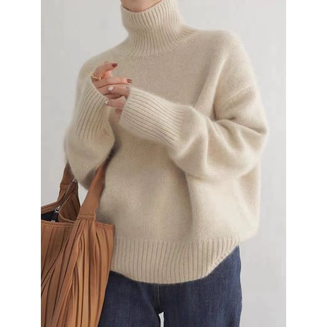 Classic Turtleneck Plain Knit Sweater