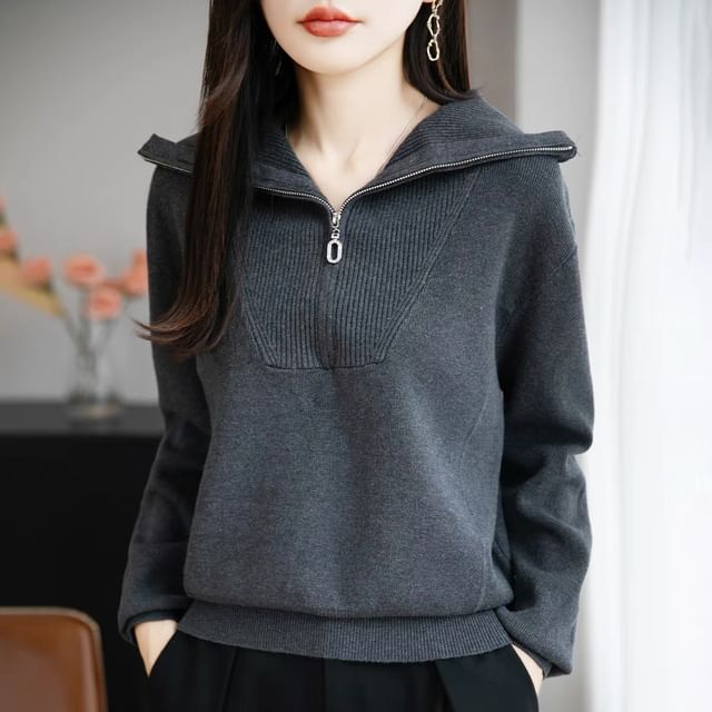 Turtleneck Half-Zip Knit Sweater