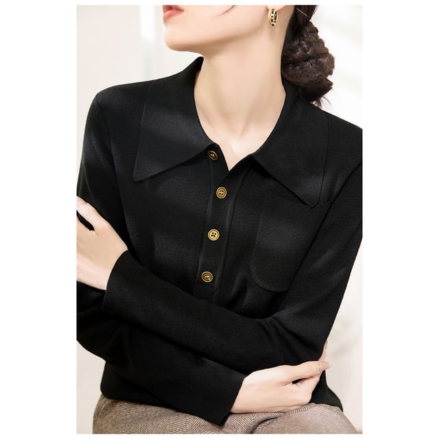 Long Sleeve Polo Knit Top