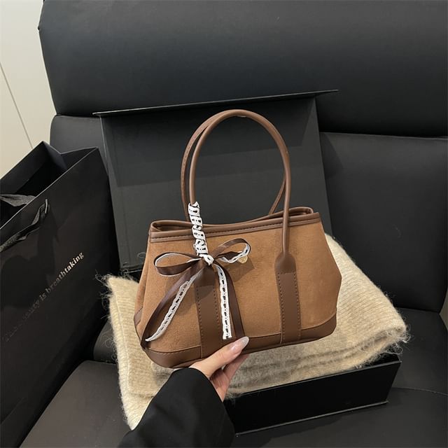 Faux Suede Snap Buttoned Shoulder Bag